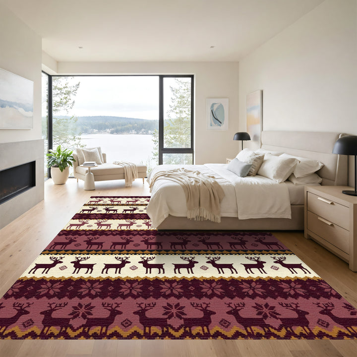 Warm Burgundy Reindeer Nordic Stripe Rug