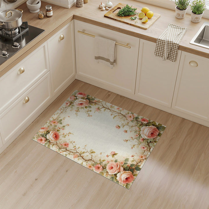 Pink Rose Floral Vintage Area Rug