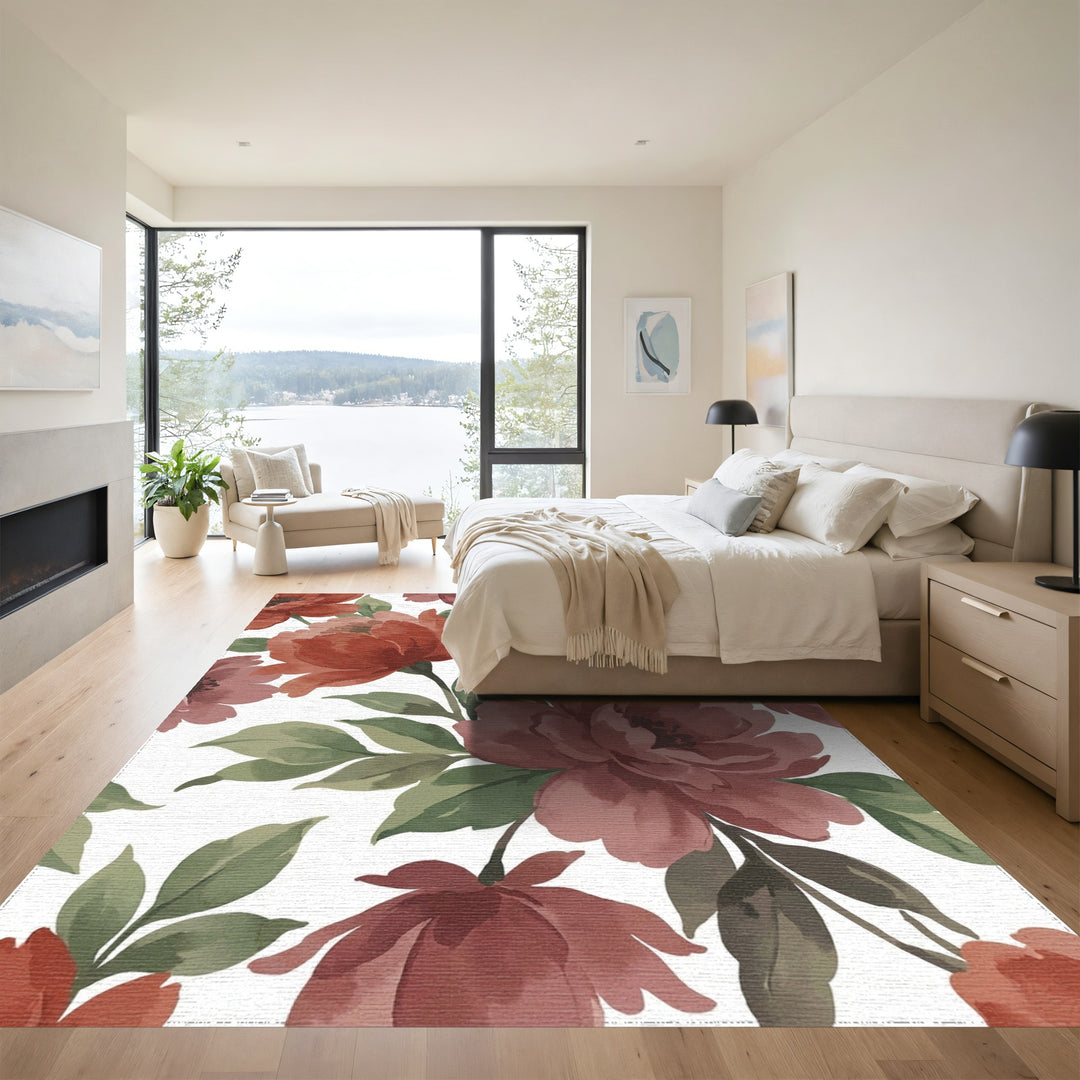 Burnt Sienna Floral Watercolor Arrangement Rug