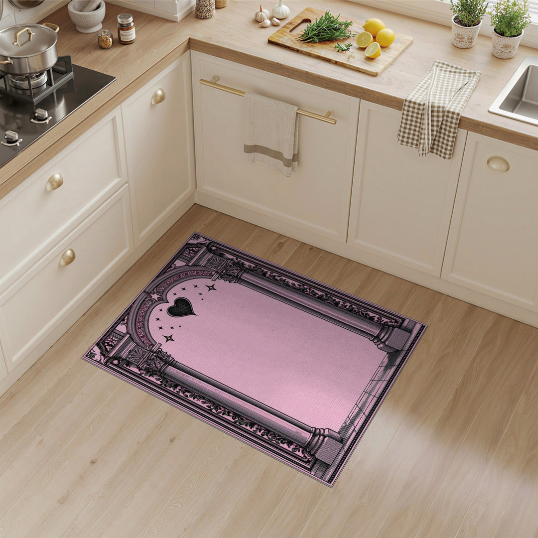 Pink Heart Arch Floral Vintage Area Rug