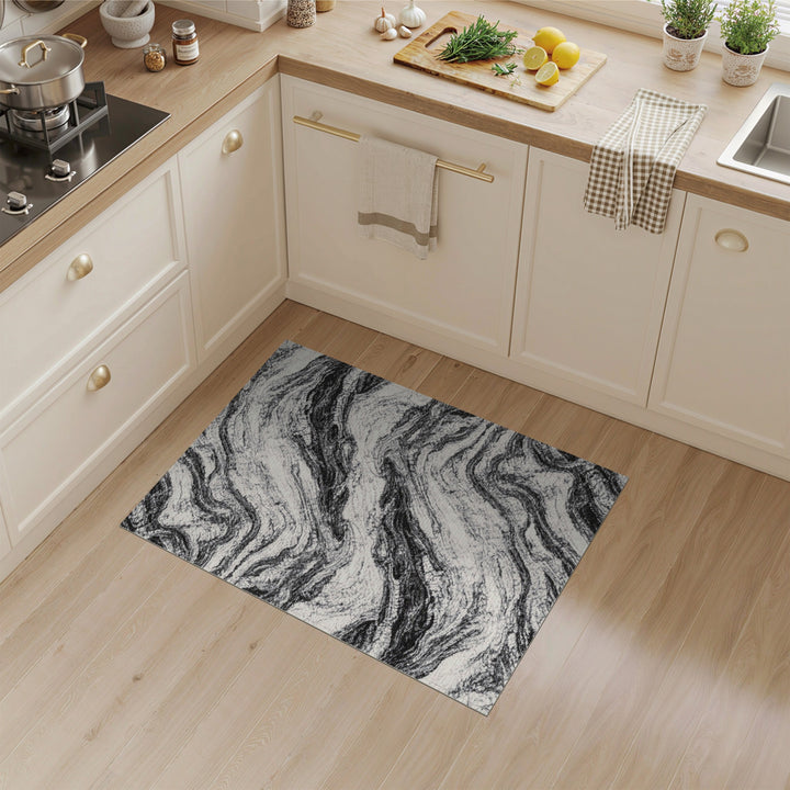 Black and White Abstract Area Black White Marble Swirl Area Rug