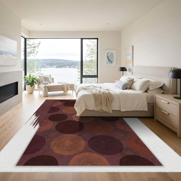 Rich Plum Rustic Circles Medallion Rug