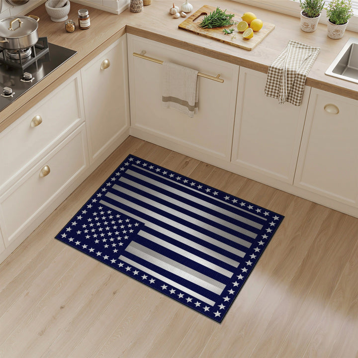 Navy Silver Stripe Flag Area Rug