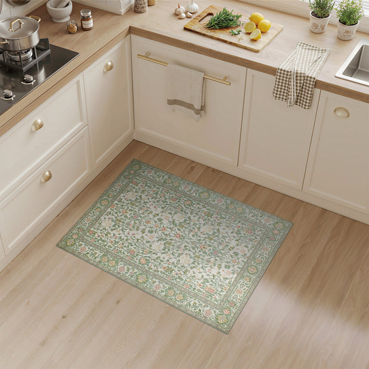 Green Floral Vintage Area Rug