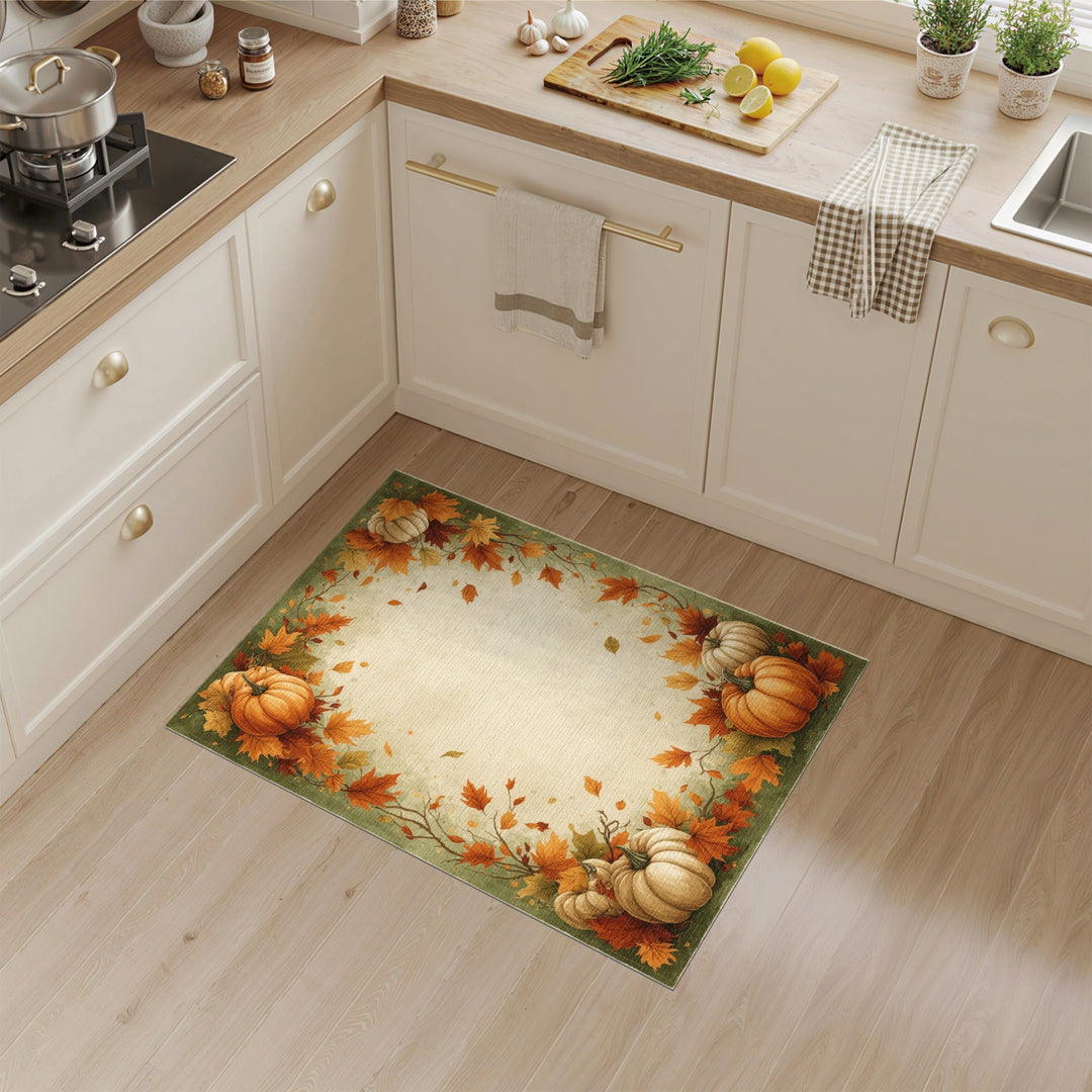 Orange Rustic Farmhouse Autumn Pumpkin Harvest Area Rug