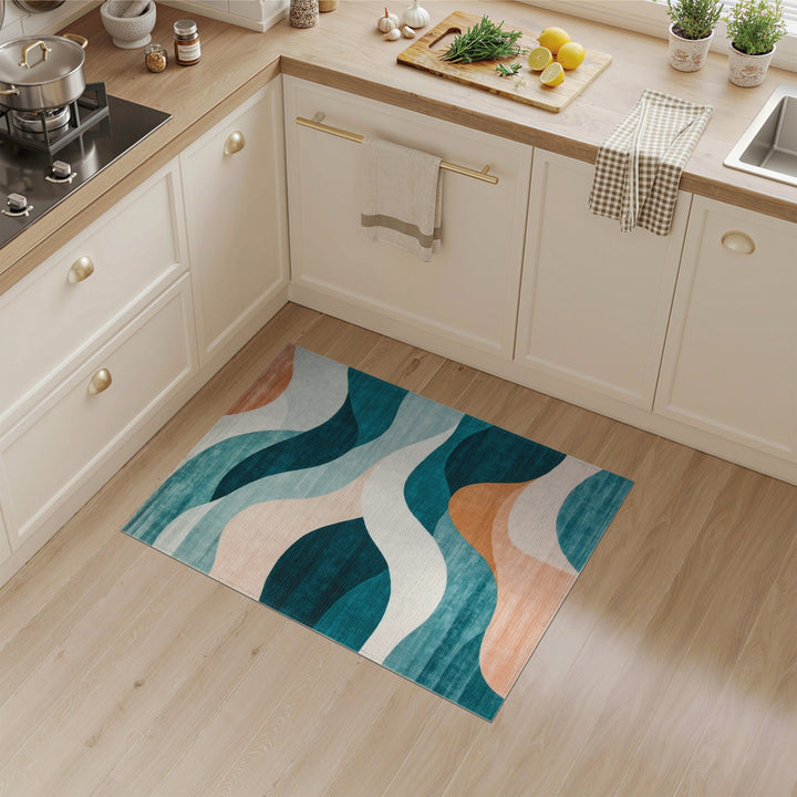 Abstract Area Wave Teal Abstract Wave Area Rug