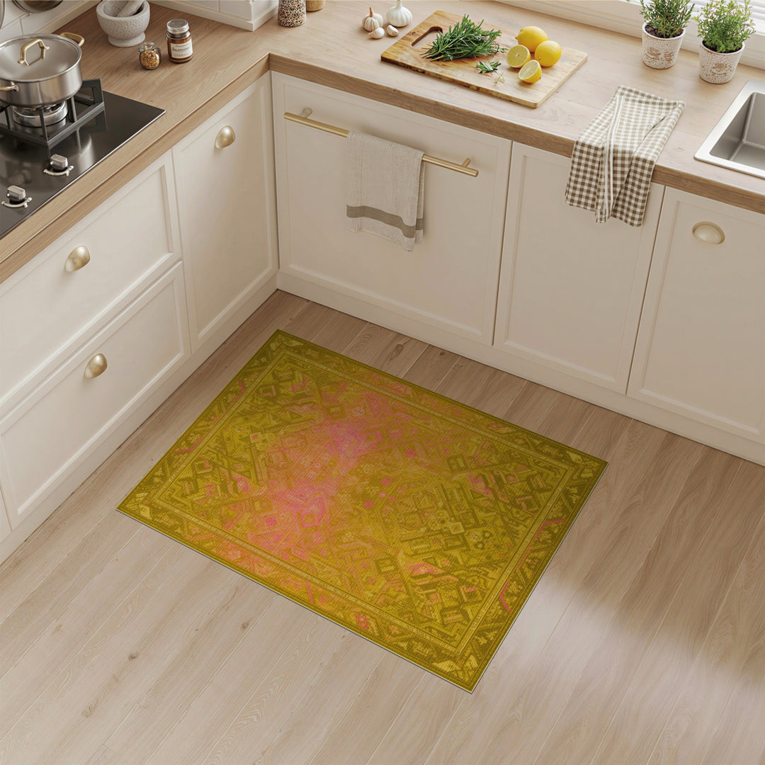 Yellow Geometric Tribal Area Rug