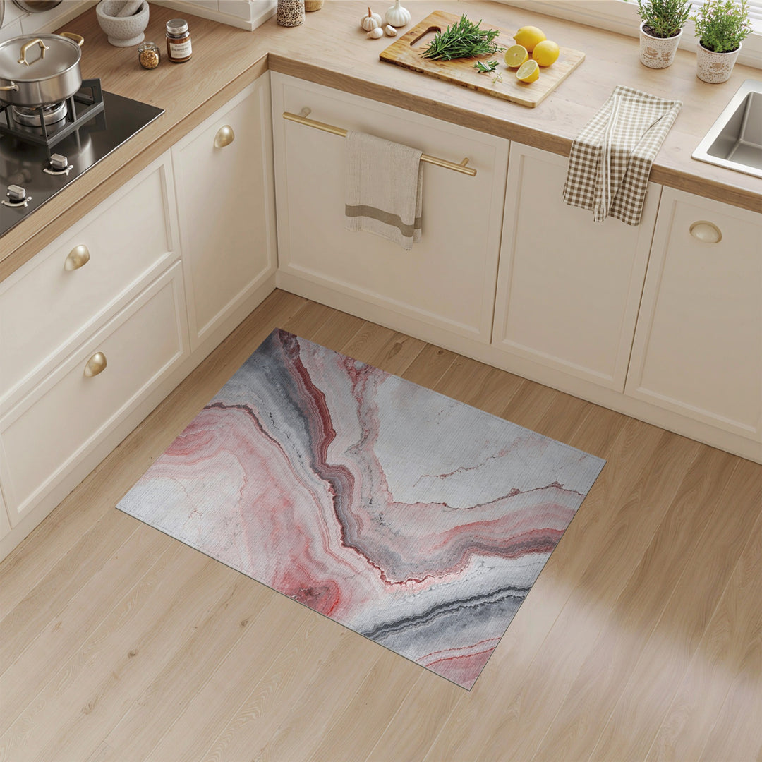 Pink Grey Marble Abstract Area Rug