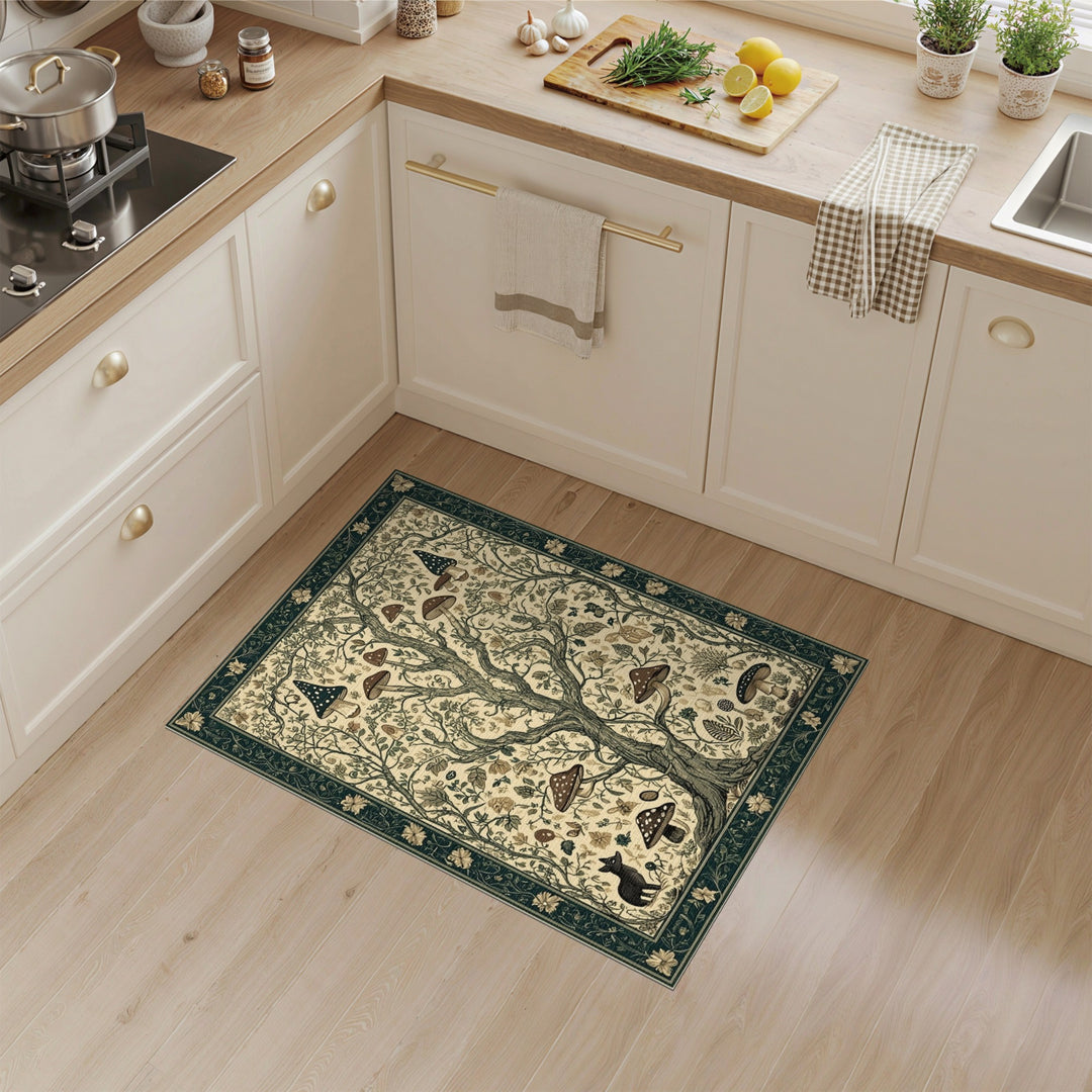 Vintage Mushroom Tree Fox Area Rug
