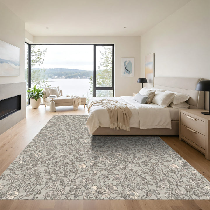 Subtle Gray Floral Meadow Rug