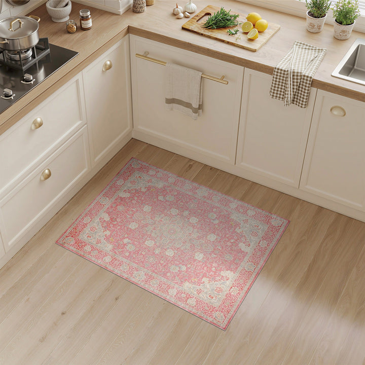 Pink Floral Vintage Area Rug