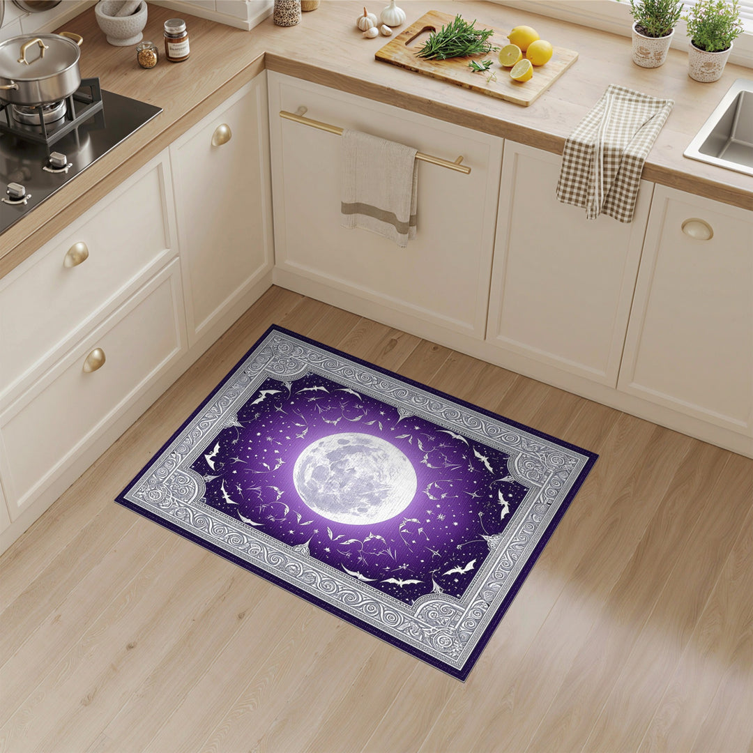 Mystical Moon Bats Purple Area Rug