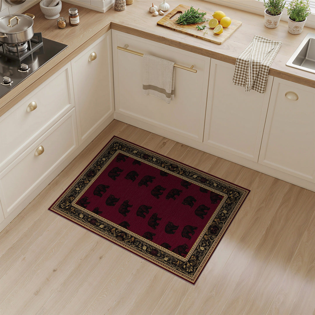 Black Bear Red Heritage Area Rug