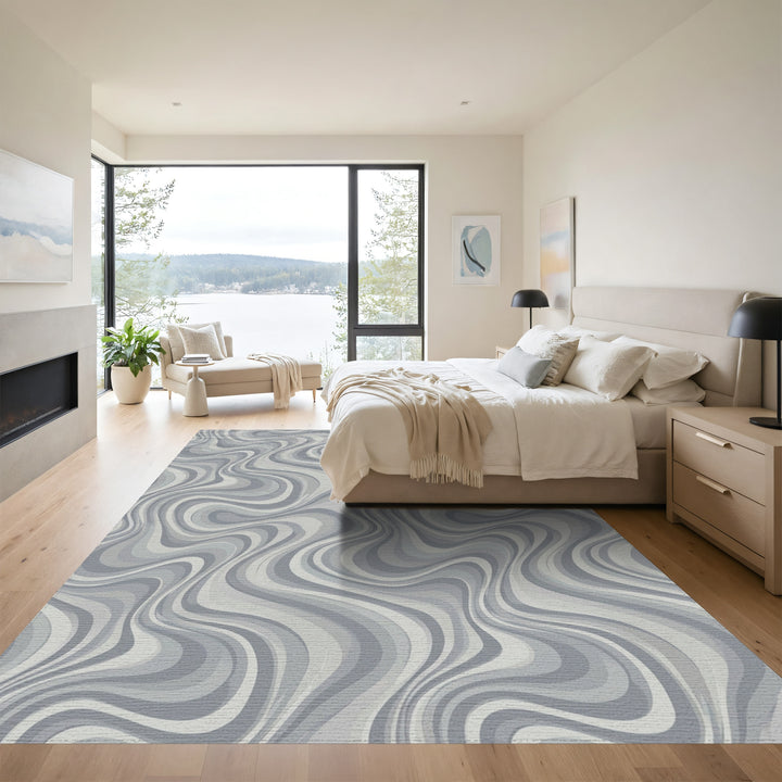 Cool Gray Swirl Abstract Rug