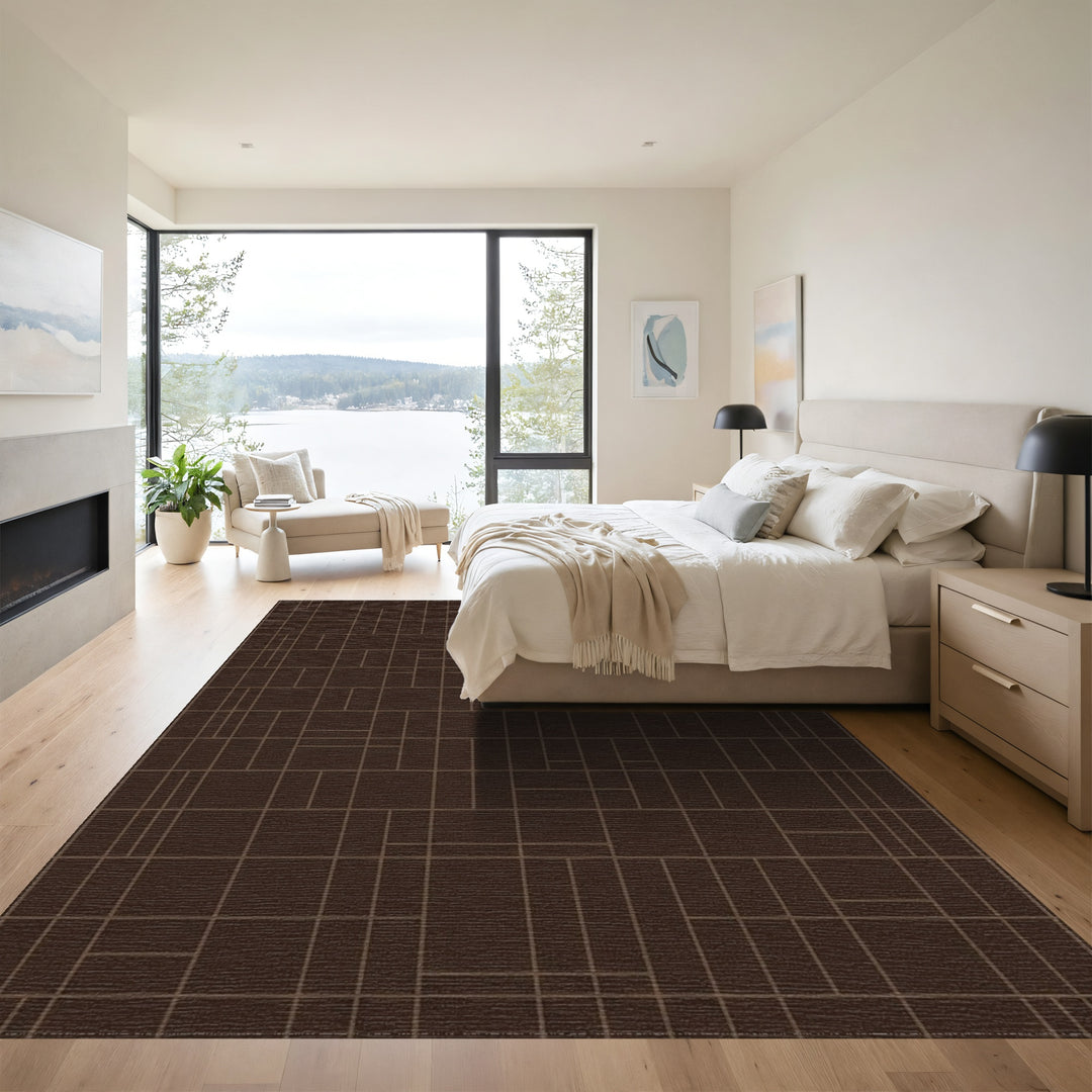 Sophisticated Brown Geometric Grid Rug