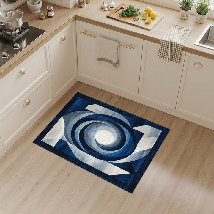 Blue Geometric Spiral Area Rug