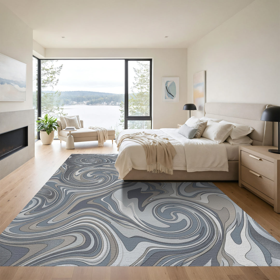 Ethereal Swirling Marble Gray and Silver Rug