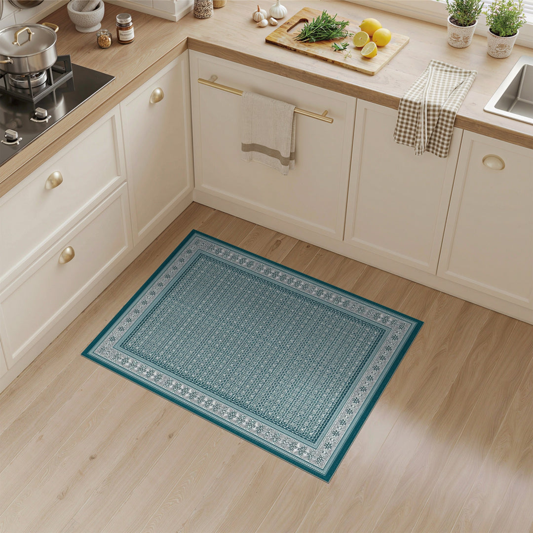 Teal Persian Area Rug with Ornate Border