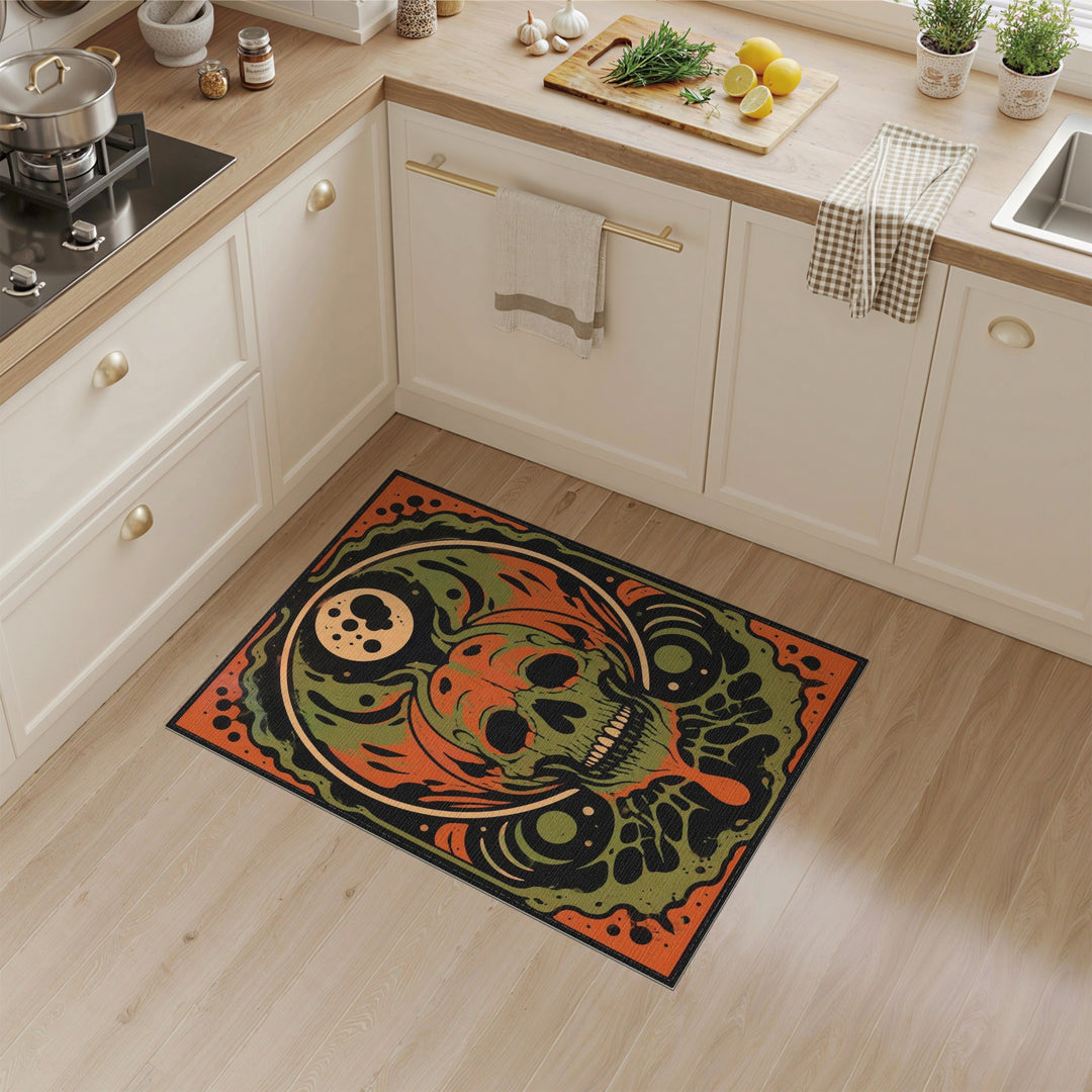 Skull Flame Pumpkin Area Rug