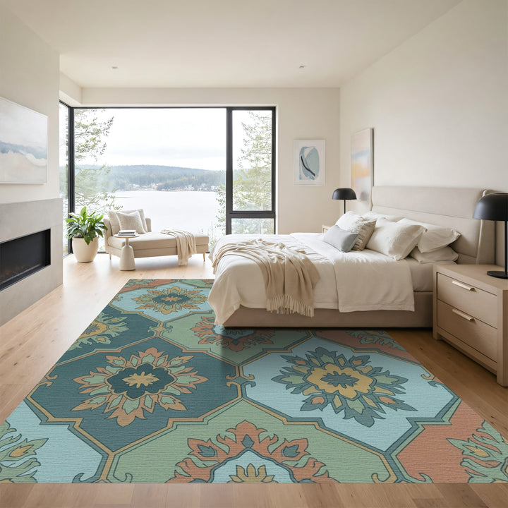 Earthy Jewel Toned Medallion Tile Rug