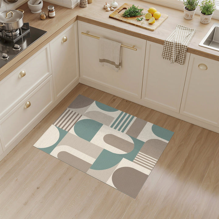 Geometric Beige Teal Area Rug