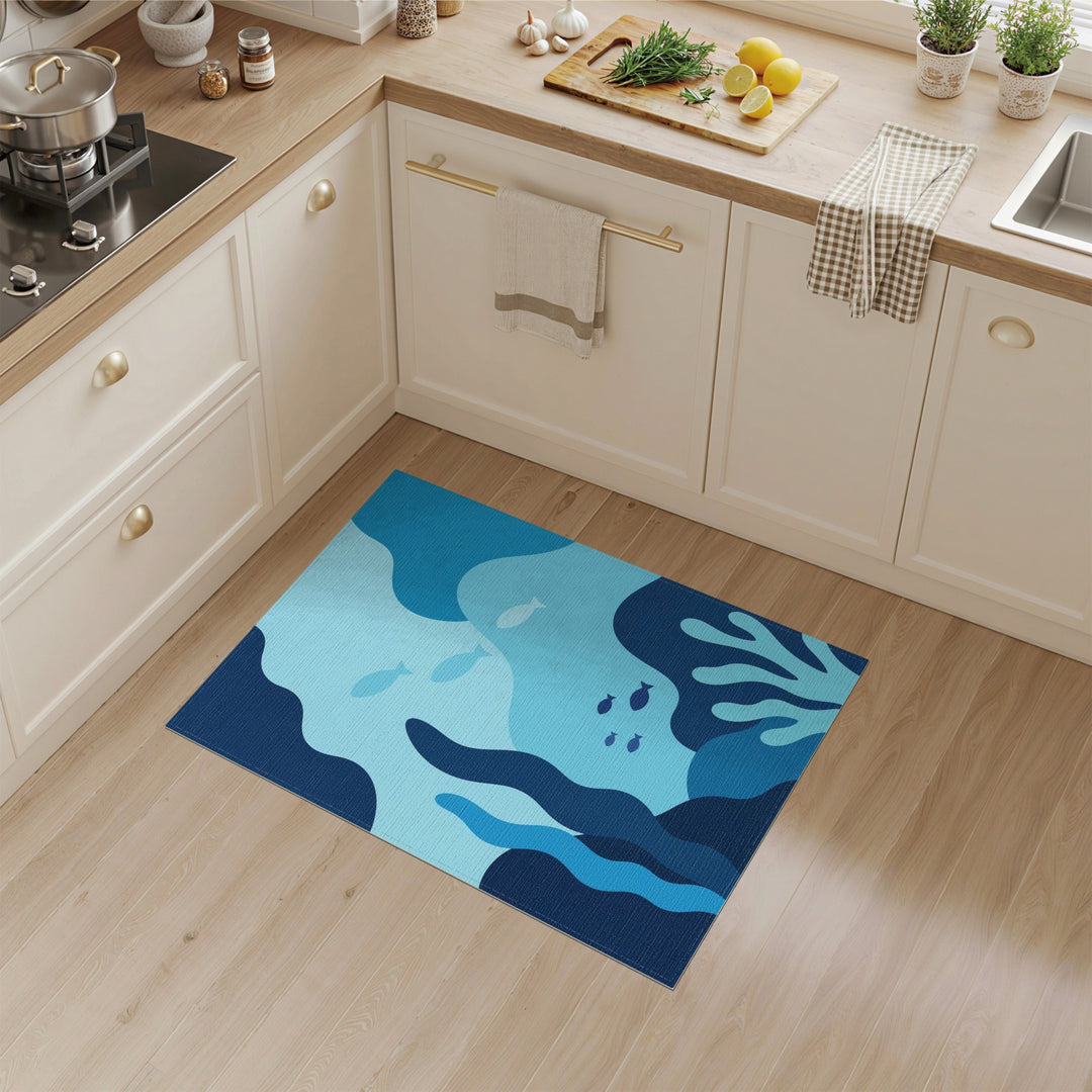 Blue and Teal Blue Teal Coastal Fish Area Rug