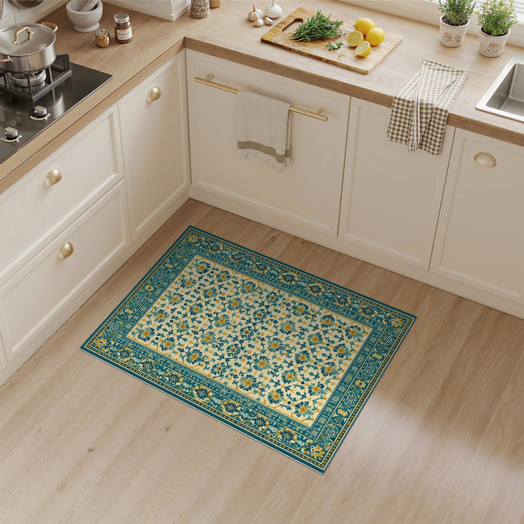 Teal Floral Vintage Area Rug
