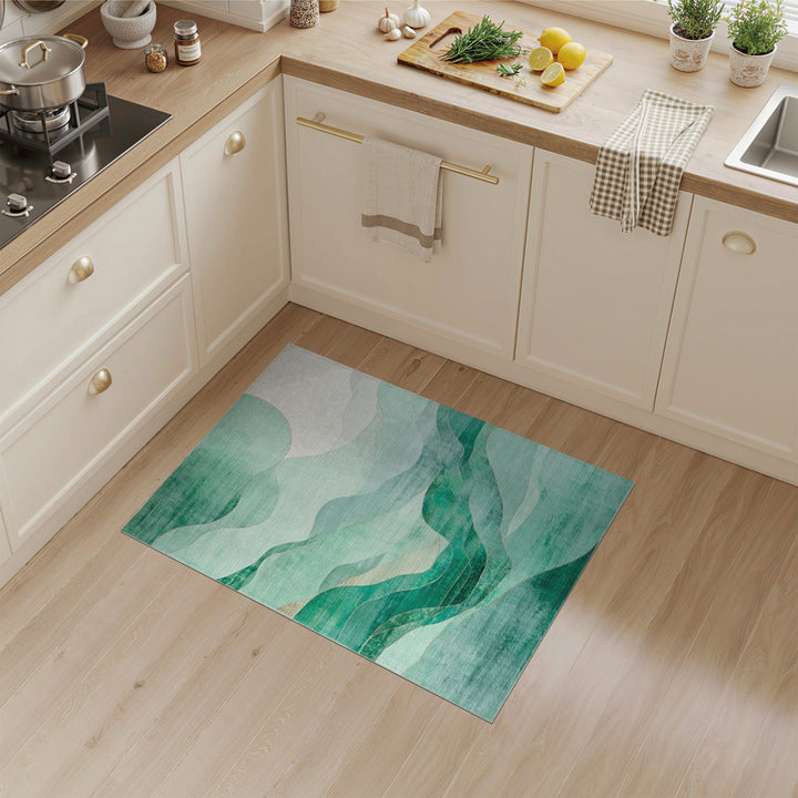 Teal Abstract Wave Area Rug