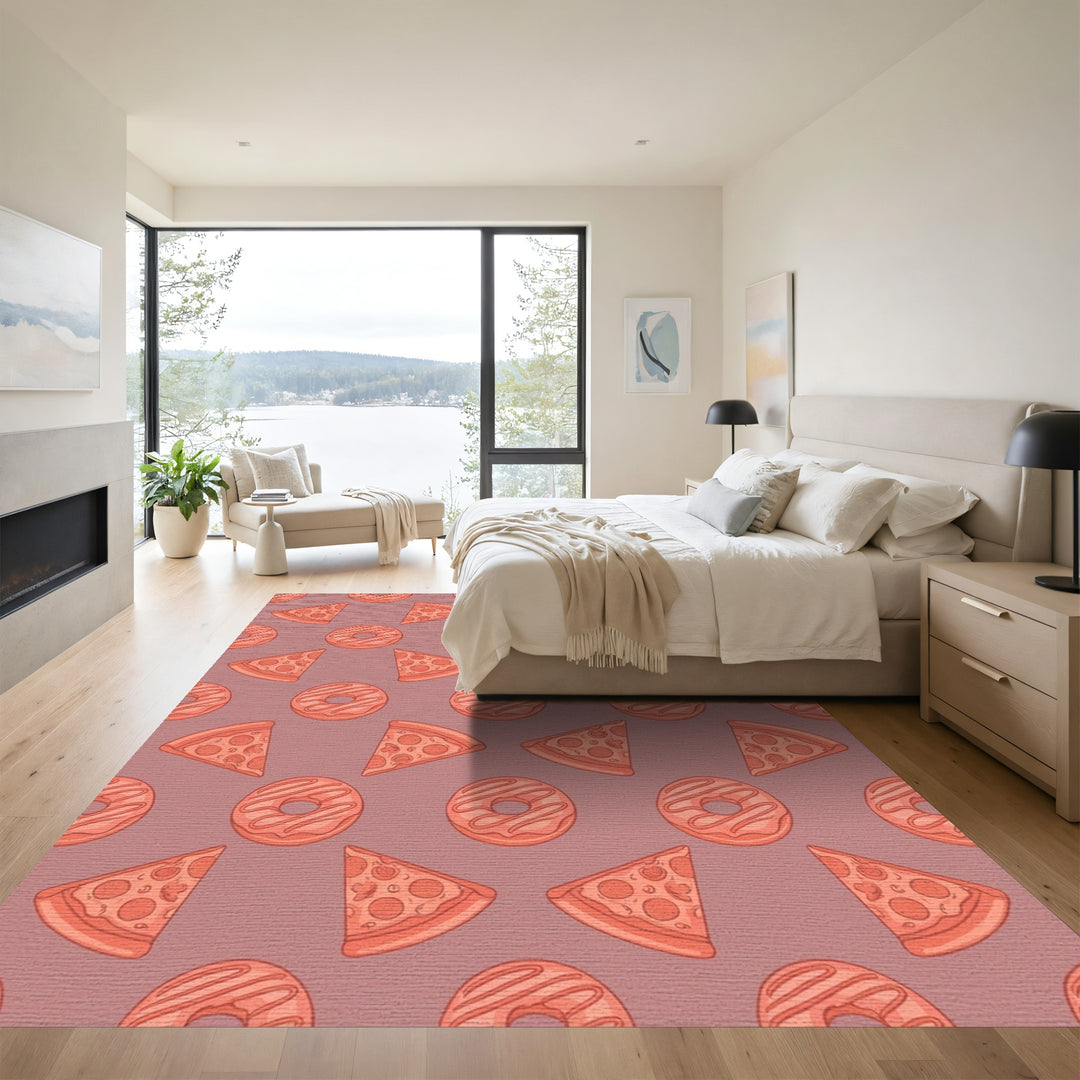 Coral Pizza Donut Repeating Pattern Rug