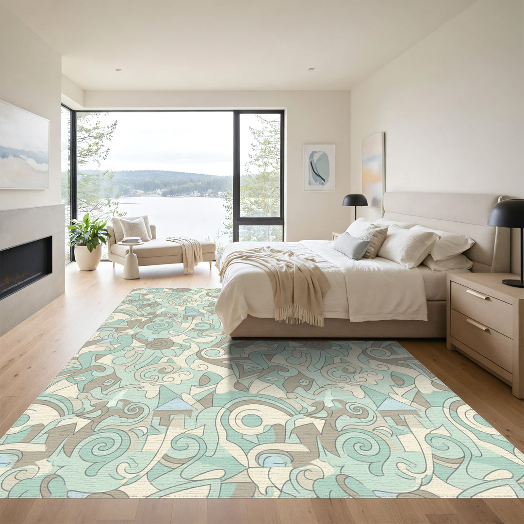 Seafoam Green Abstract Swirl Collage Rug
