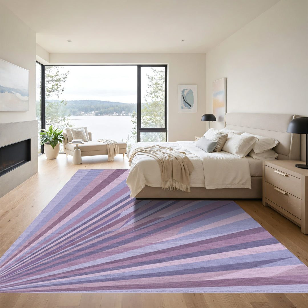 Plum Lavender Geometric Ray Rug