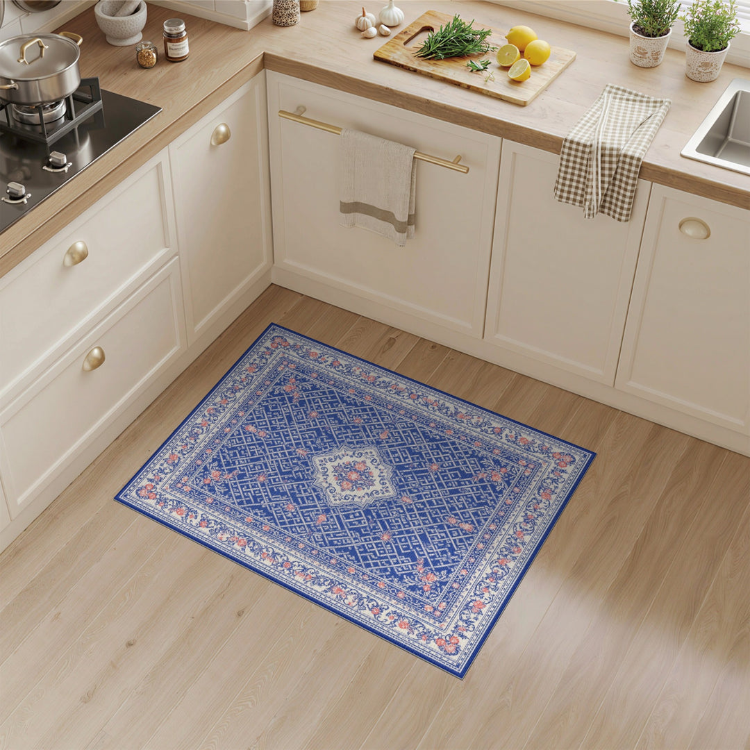 Blue Persian Floral Medallion Traditional Persian Area Rug