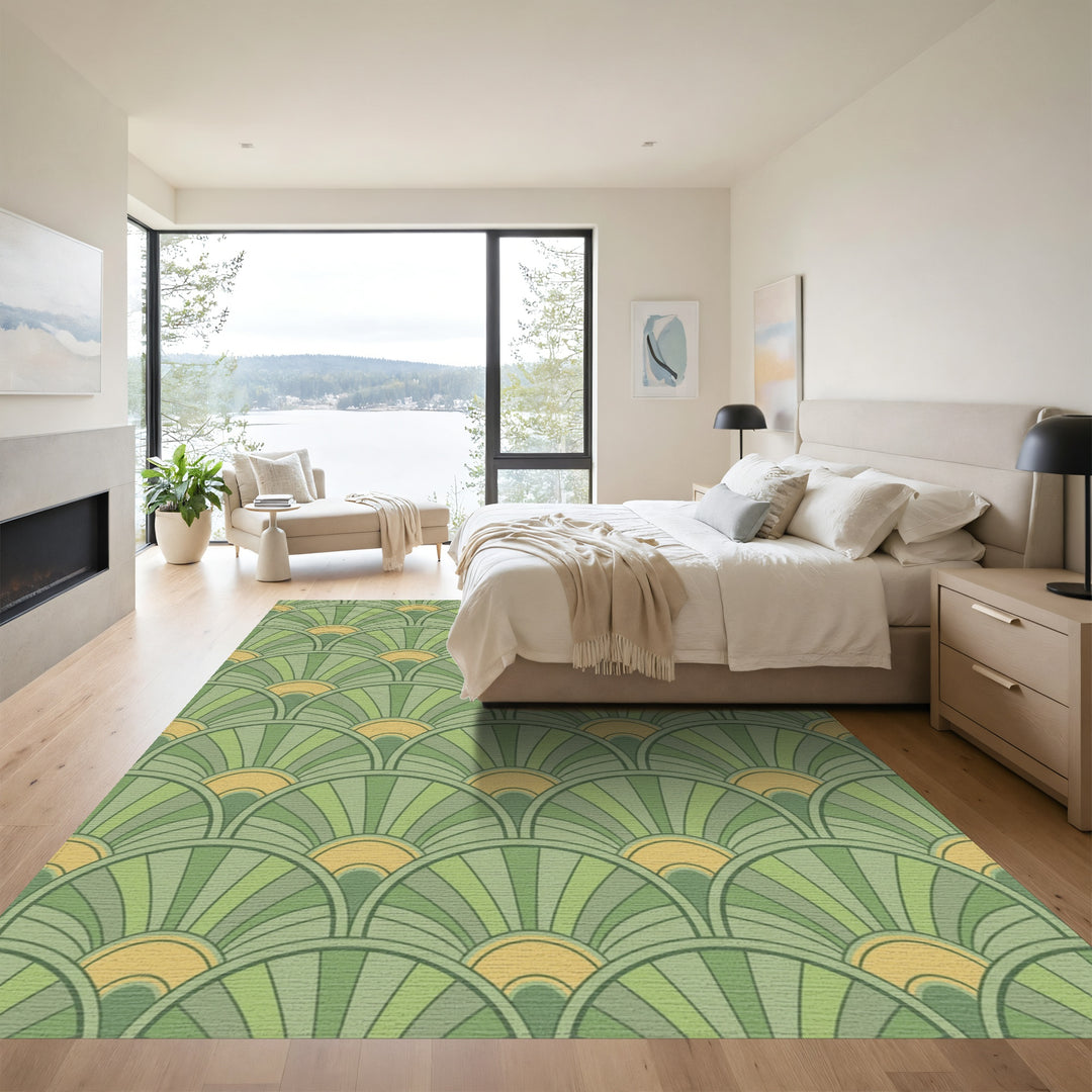 Verdant Green Fanburst Repeat Rug