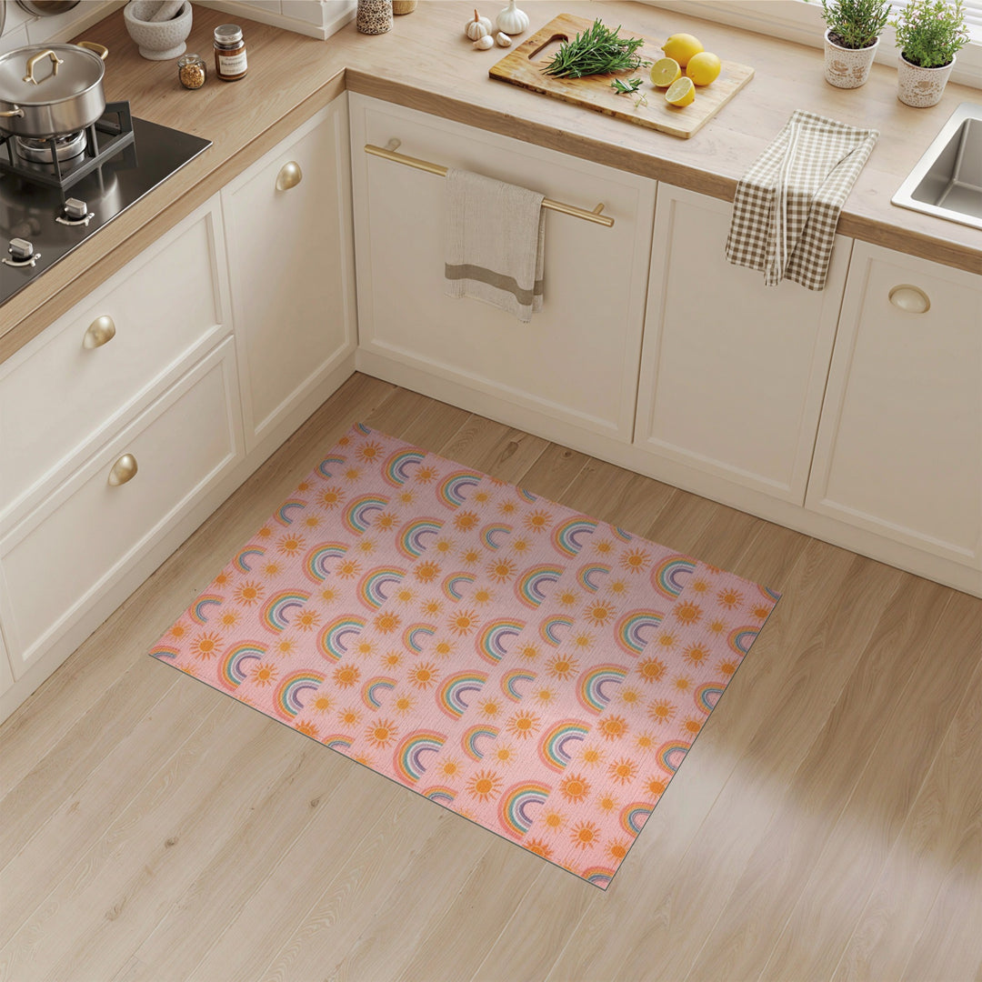 Pink Rainbow Kids Washable Area Rug
