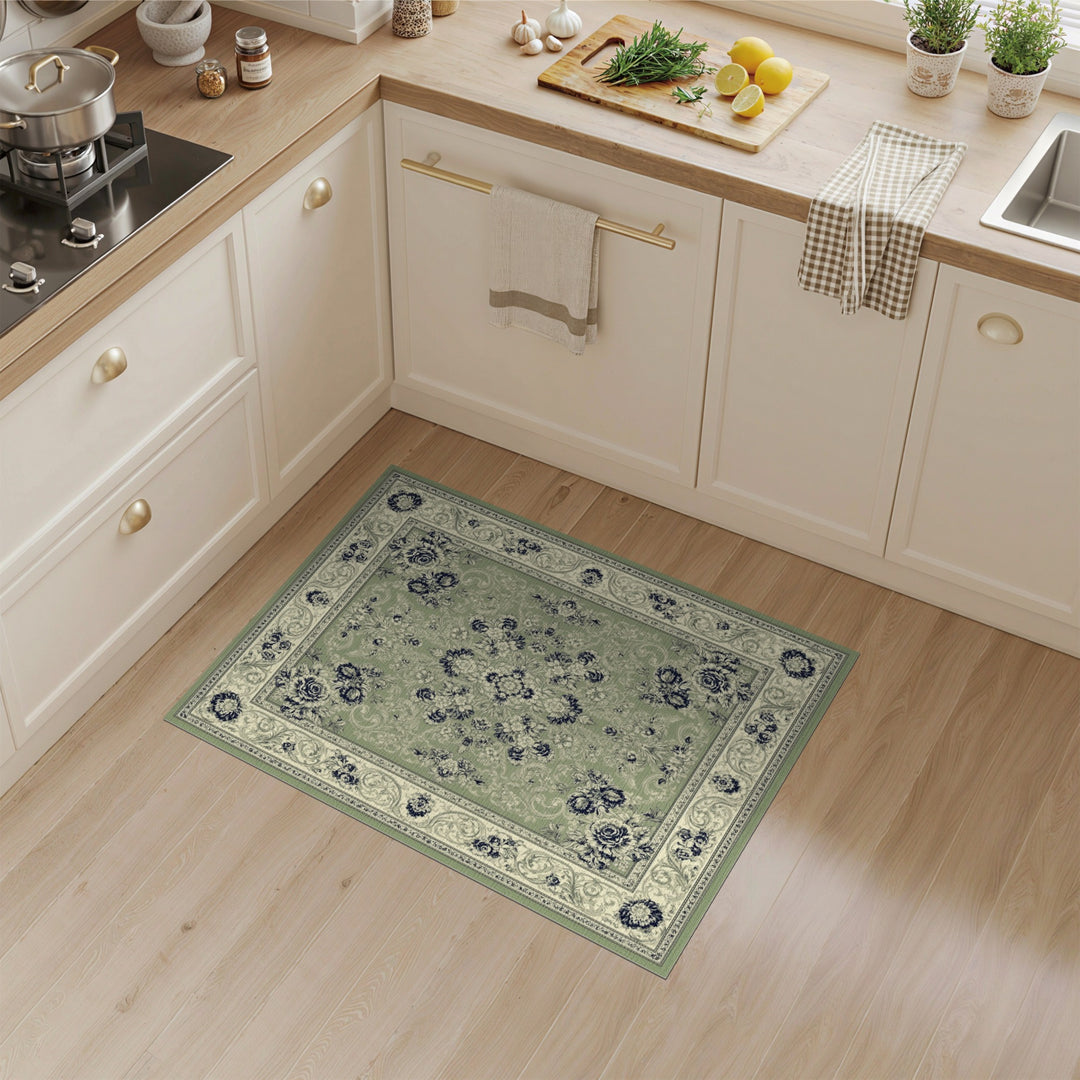 Sage Green Floral Vintage Area Rug