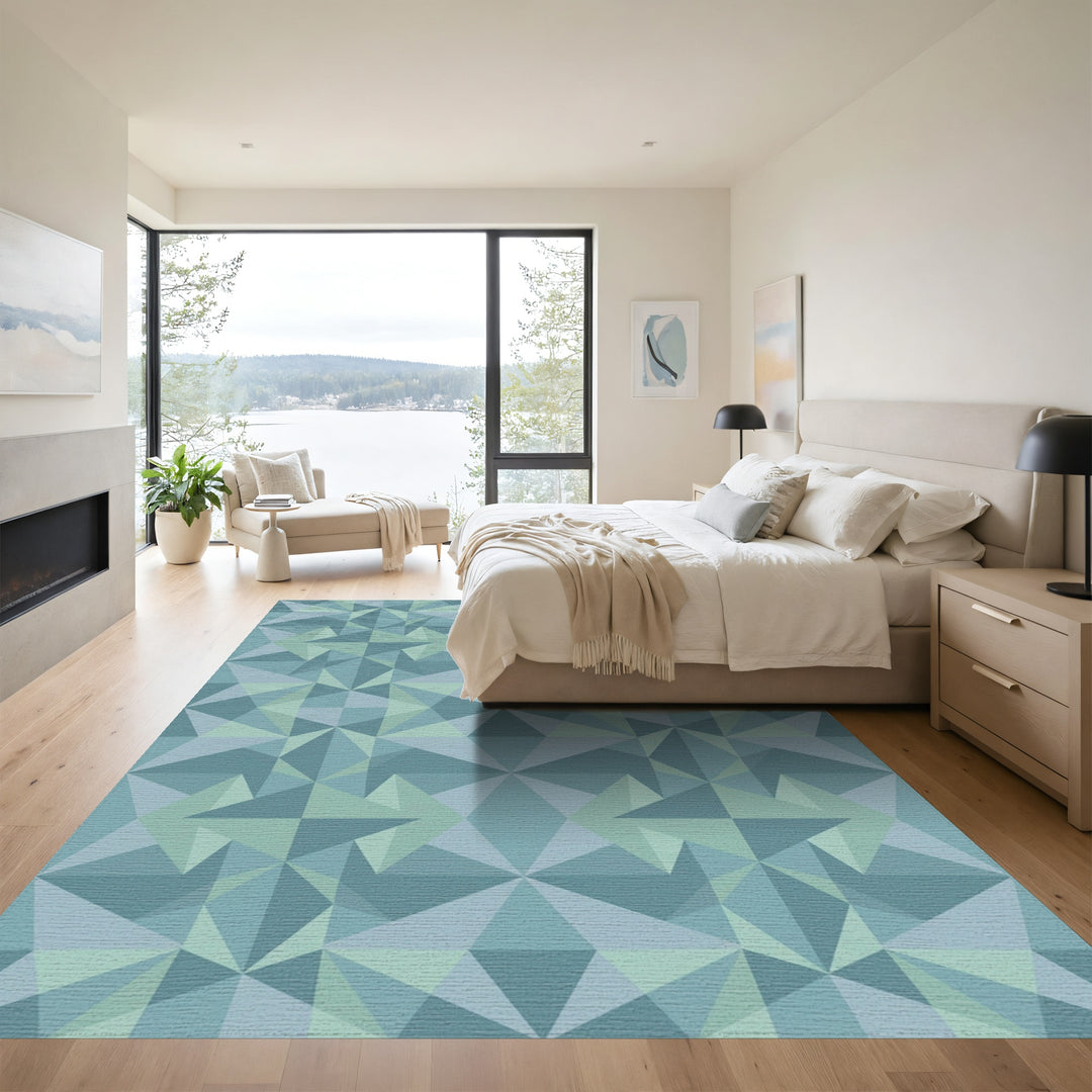 Teal Geometric Faceted Star Rug