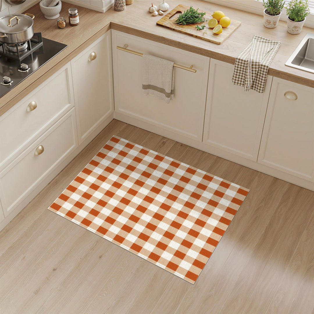 Orange Gingham Check Area Rug