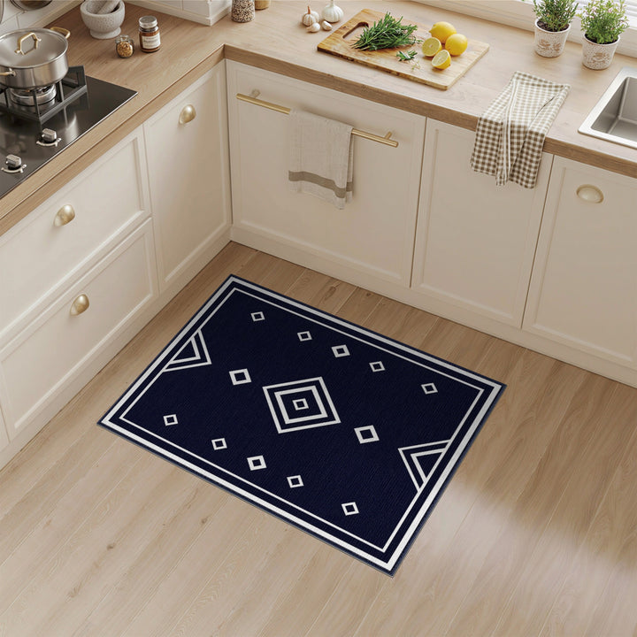 Black and White Navy Geometric Diamond Area Rug