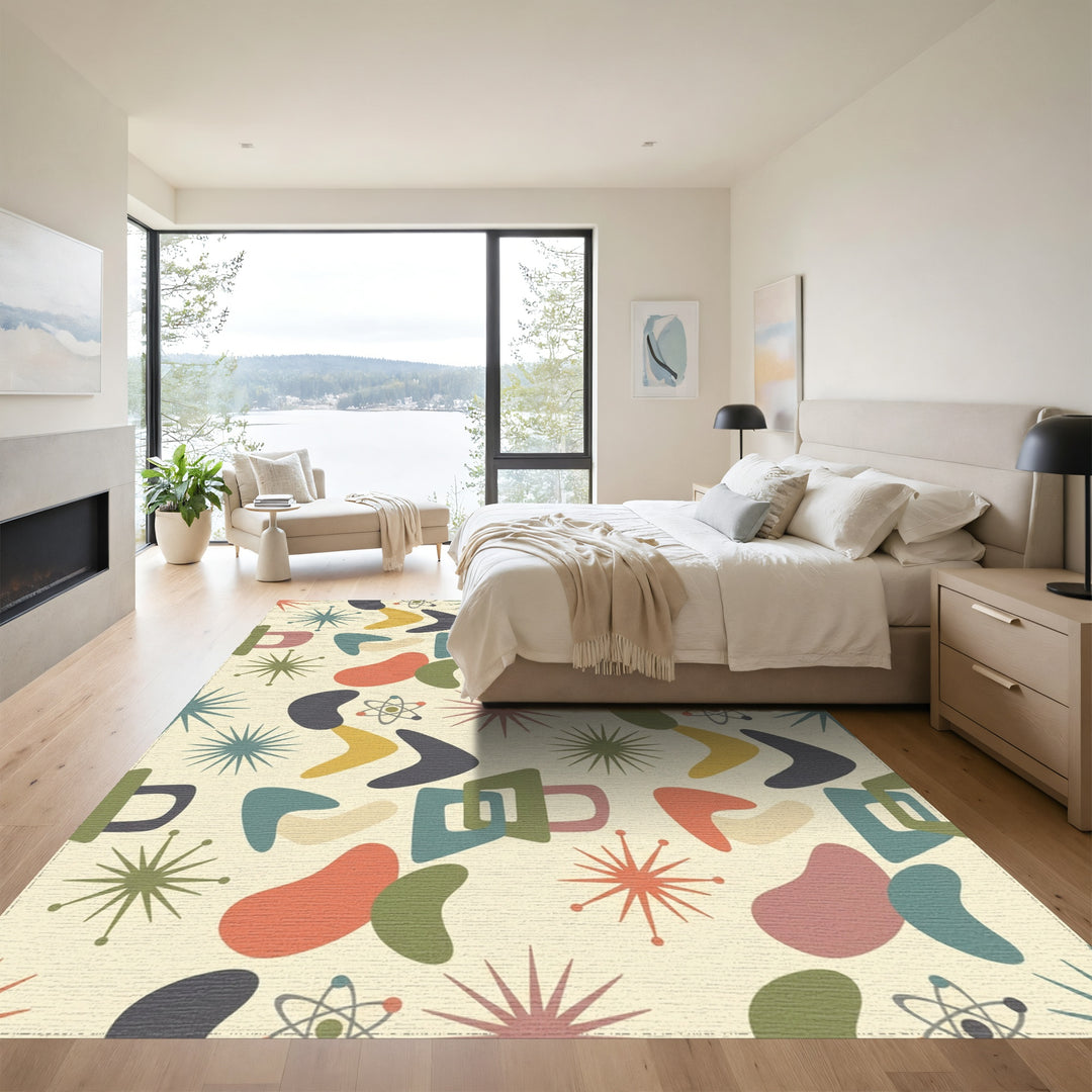 Mid-Century Starburst Atomic Boomerangs Rug