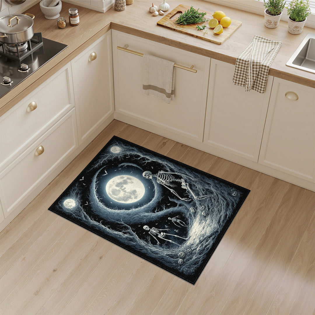 Moonlit Skeleton Forest Black White Area Rug