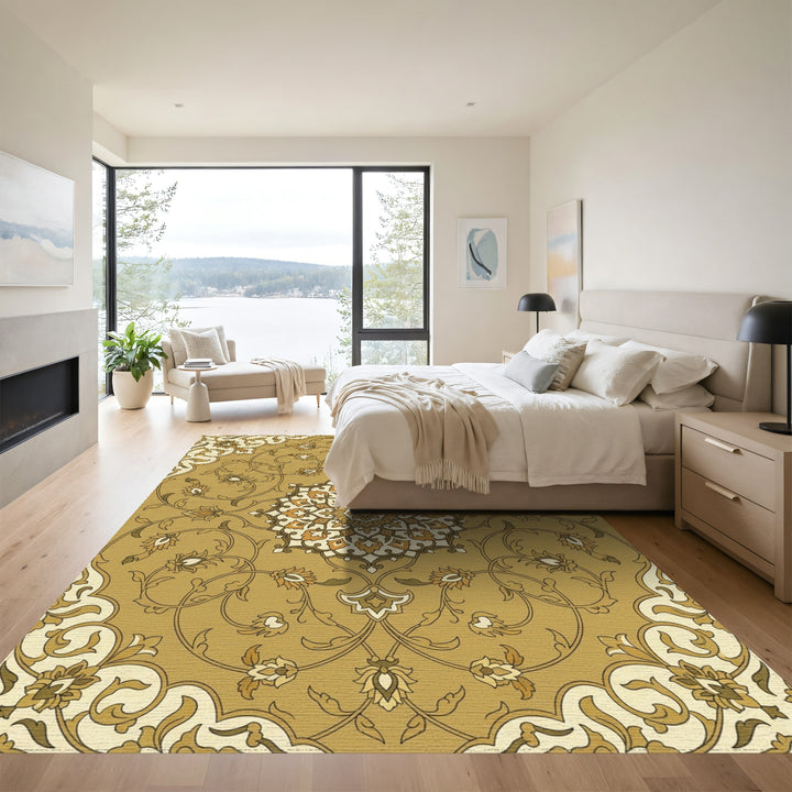 Golden Floral Mandala Savonnerie Rug