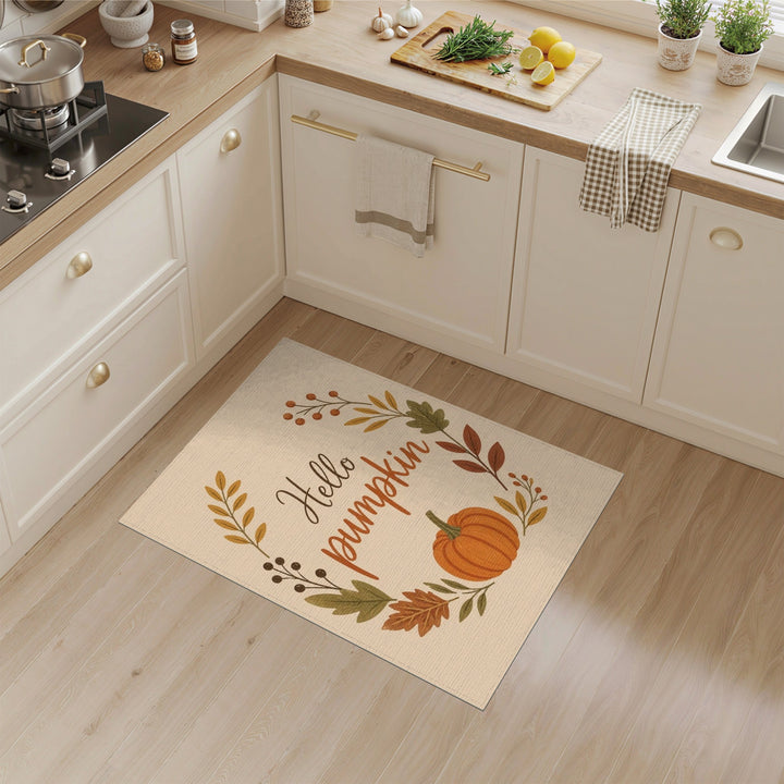 Hello Pumpkin Autumn Wreath Area Rug