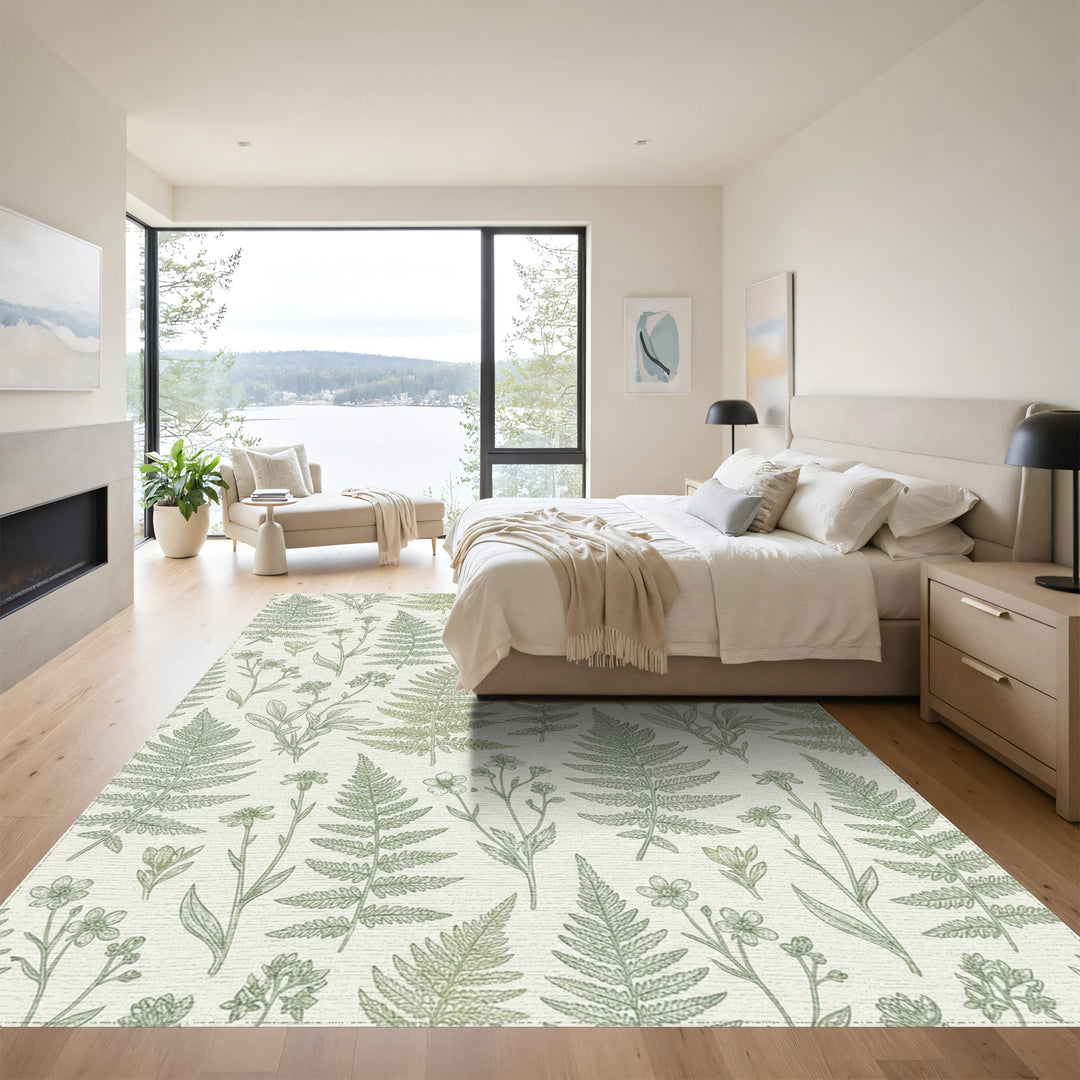 Botanical Fern Meadow Sketch Rug