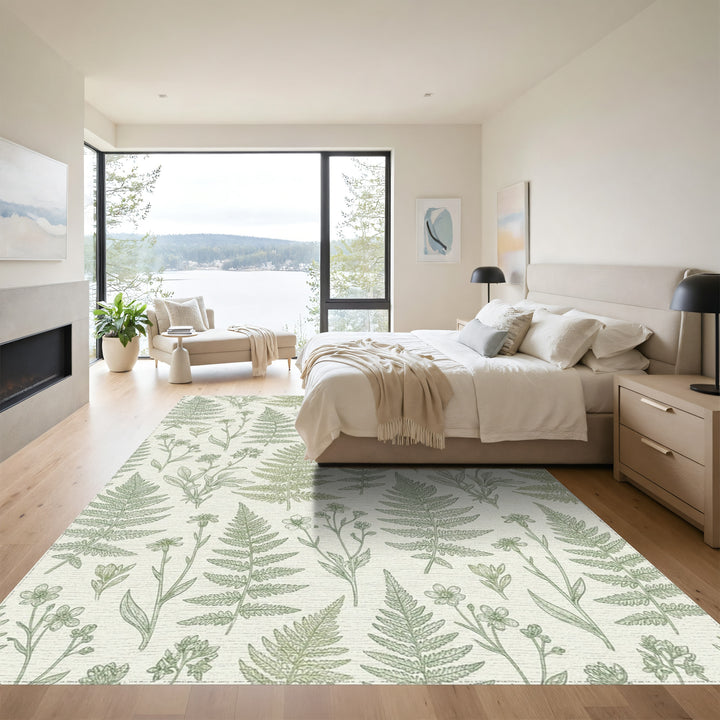 Botanical Fern Meadow Sketch Rug