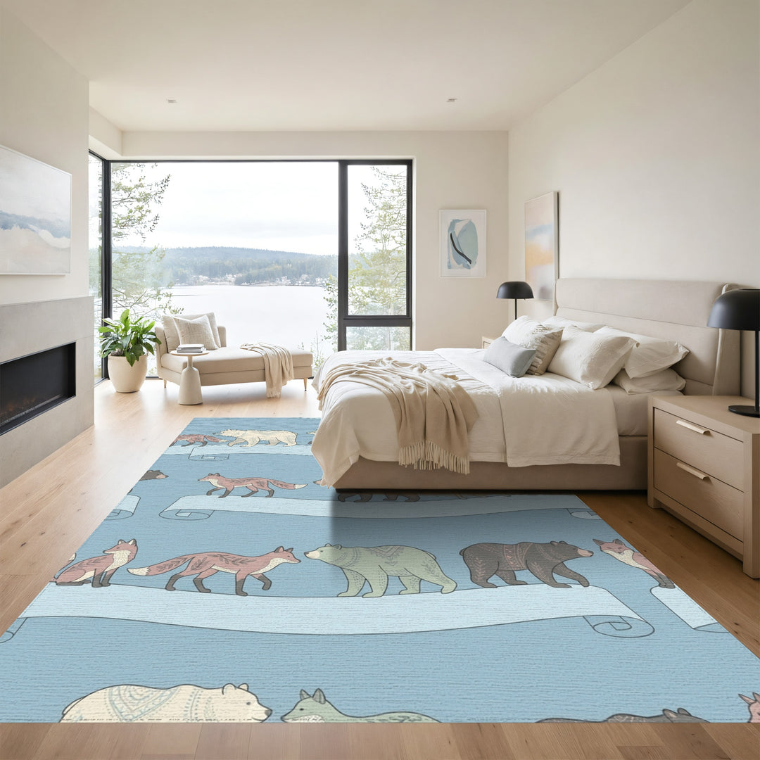Whimsical Woodland Animals On Ribbons Rug