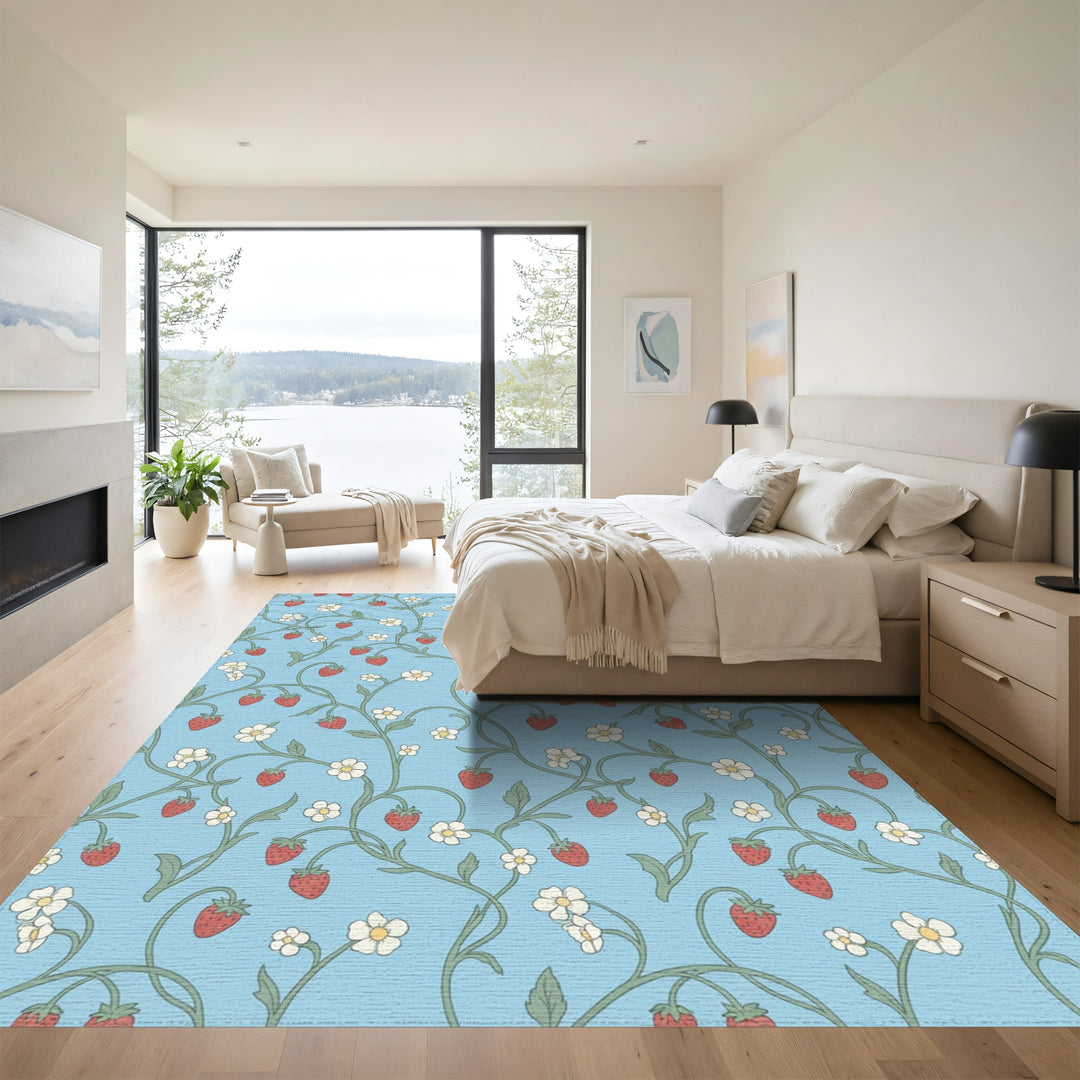 Vintage Strawberry Vine Blue Rug