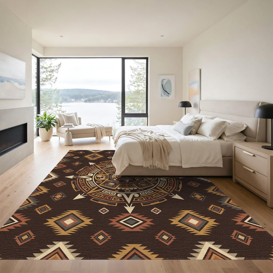Tribal Sun Ceramic Medallion Terra Cotta Rug