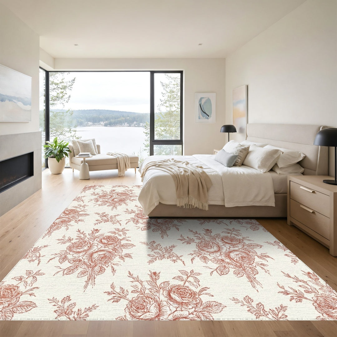 Terracotta Rose Bouquet Toile Rug