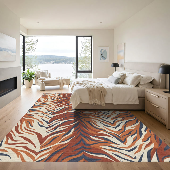 Terracotta Navy Cream Tiger Stripe Rug
