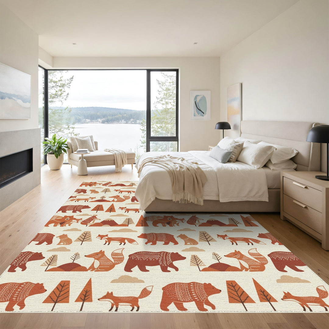 Woodland Forest Animals Folk Art Rug